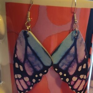Butterfly Wing Drop Earrings - Blue & Purple
